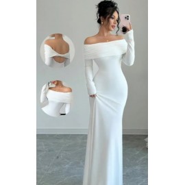 Elegant Off-Shoulder Long Sleeve Body-Fitting Evening Dress