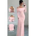 Elegant Off-Shoulder Long Sleeve Body-Fitting Evening Dress