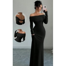 Elegant Off-Shoulder Long Sleeve Body-Fitting Evening Dress