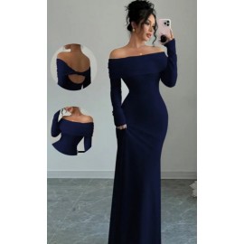 Elegant Off-Shoulder Long Sleeve Body-Fitting Evening Dress