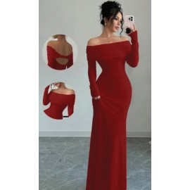 Elegant Off-Shoulder Long Sleeve Body-Fitting Evening Dress