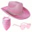 Women's 3pcs Rhinestone Denim Cowboy Hat, Heart Shaped Glasses, and Bandana