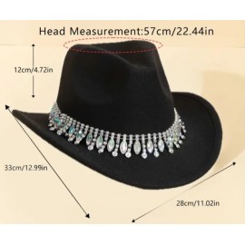 Women's Shiny Style Water Drop Rhinestone Glittering Top Brim Cowgirl Hat
