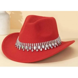 Women's Shiny Style Water Drop Rhinestone Glittering Top Brim Cowgirl Hat