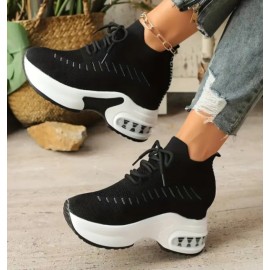 Women's Black Low-Top Slip-On Breathable Mesh Casual Sneakers