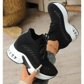 Women's Black Low-Top Slip-On Breathable Mesh Casual Sneakers