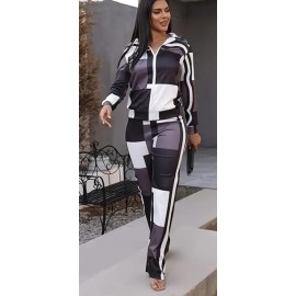 Women's Casual Geometric Plaid Two-Piece Track Suit Set