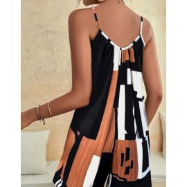 Casual Geometric Sleeveless Summer Romper