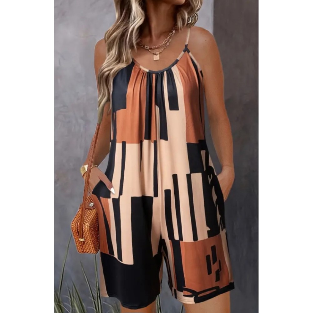 Casual Geometric Sleeveless Summer Romper