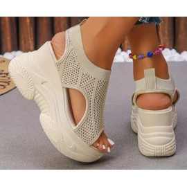 Women's Knit Mesh Platform Heel Casual Summer Sandals
