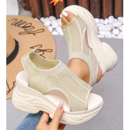 Women's Knit Mesh Platform Heel Casual Summer Sandals