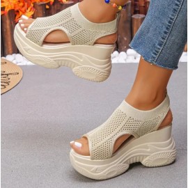 Women's Knit Mesh Platform Heel Casual Summer Sandals