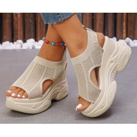 Women's Knit Mesh Platform Heel Casual Summer Sandals