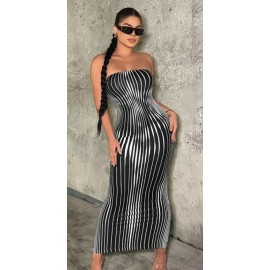 Strapless Striped Print Evening Dress