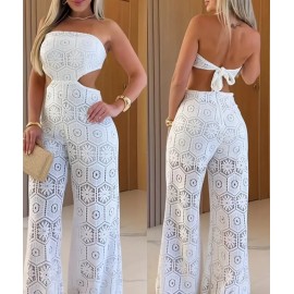 White Lace Cut-Out Style Strapless Summer Jumpsuit