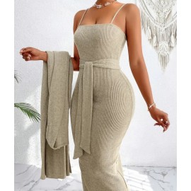 Elegant Thin Shoulder Strap Two Piece Casual Evening Dress