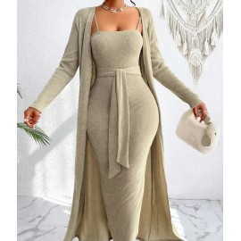 Elegant Thin Shoulder Strap Two Piece Casual Evening Dress