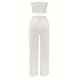 White Backless Pleated Sleeveless Crop Top 2Pc Summer Set