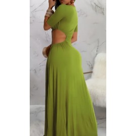 Elegant Cut Out Waist Solid Color Long Evening Dress