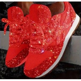 Women's Slip-On-Lace Up Casual Sequin Glitter Sneakers