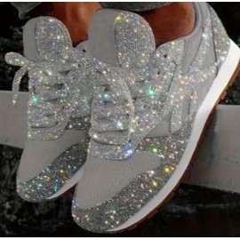 Women's Slip-On-Lace Up Casual Sequin Glitter Sneakers