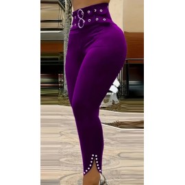 Stretchy Purple Stylish High-Waisted Casual Pants