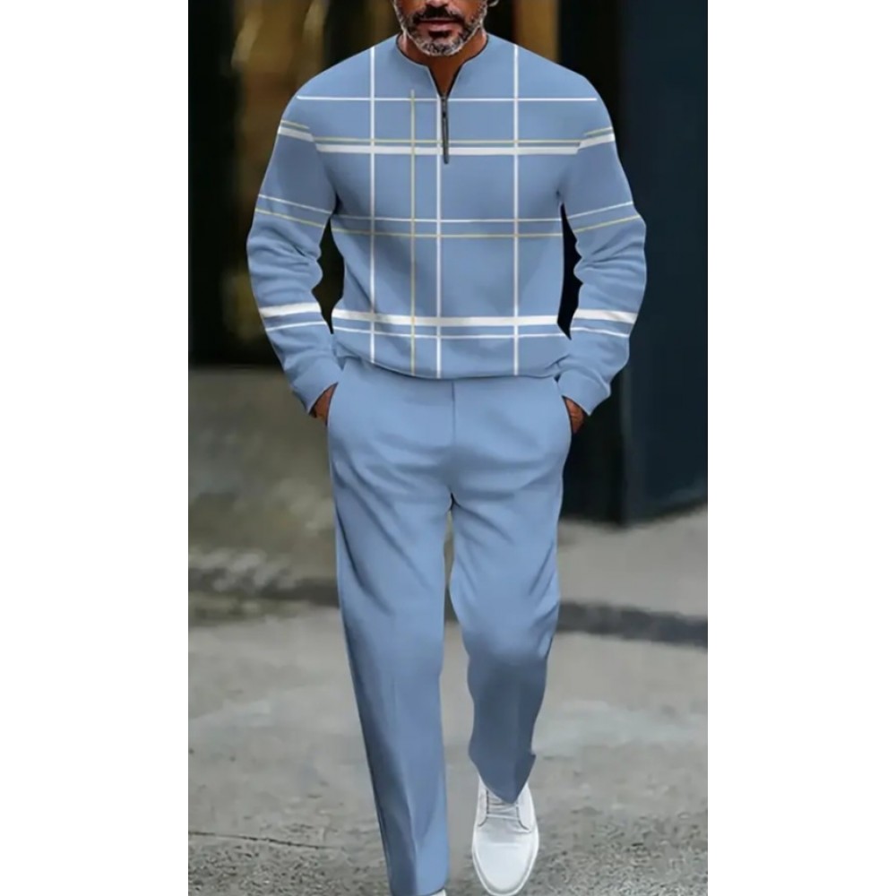 Men's Light Blue and White Striped Lightweight Casual Sportswear Set