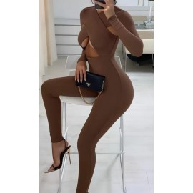 Trendy Cut-Out Form Fitting Tan Bodysuit