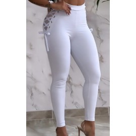 Stretchy White High-Waisted Casual Legging Pants