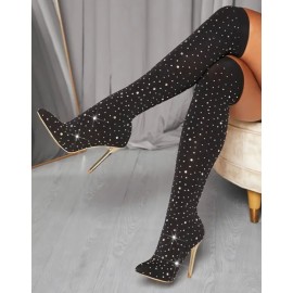 Elegant Over the Knee Sparkly Rhinestone Dress Boots