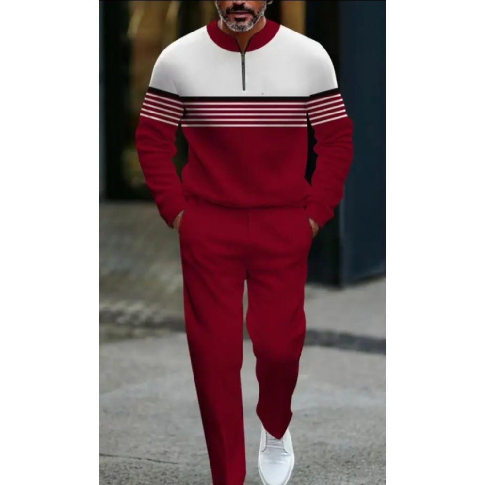 Men's Bergundy and White Casual Sport Set