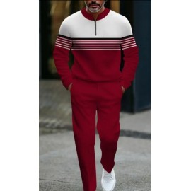 Men's Bergundy and White Casual Sport Set