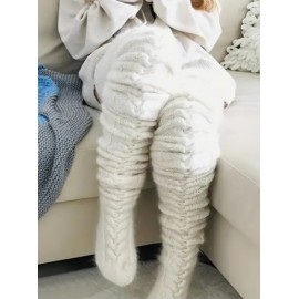 Striped Thermal Thigh-High Leg Warmers