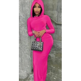 Casual Long Sleeve Hooded Maxi form-fitting Dress