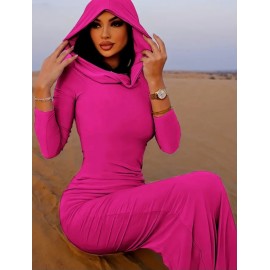 Casual Long Sleeve Hooded Maxi form-fitting Dress