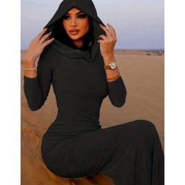 Casual Long Sleeve Hooded Maxi form-fitting Dress