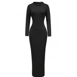 Casual Long Sleeve Hooded Maxi form-fitting Dress