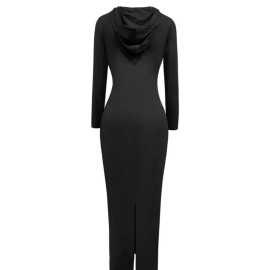 Casual Long Sleeve Hooded Maxi form-fitting Dress