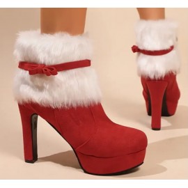 Decorated Fashionable Plus Lined High Heel Christmas Boots