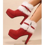 Decorated Fashionable Plus Lined High Heel Christmas Boots