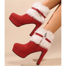 Decorated Fashionable Plus Lined High Heel Christmas Boots