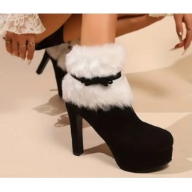 Decorated Fashionable Plus Lined High Heel Christmas Boots