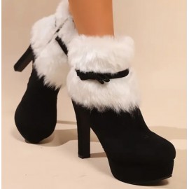 Decorated Fashionable Plus Lined High Heel Christmas Boots