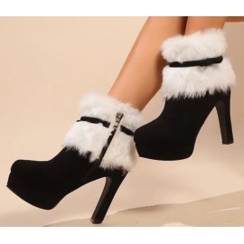 Decorated Fashionable Plus Lined High Heel Christmas Boots
