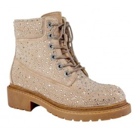 Women's Lace Up Stylish Rhinestone Combat Boots