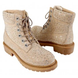 Women's Lace Up Stylish Rhinestone Combat Boots