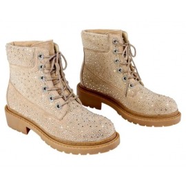 Women's Lace Up Stylish Rhinestone Combat Boots