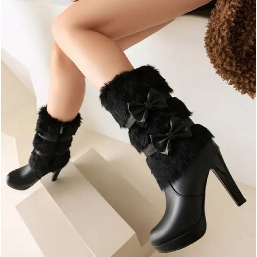 Women's Stylish Bowtie Furry Boots