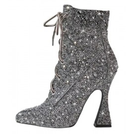 Stylish Lace-up Rhinestone Boots