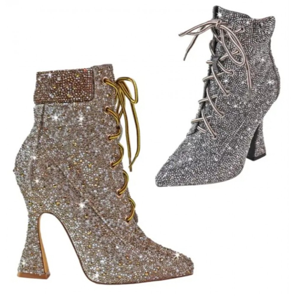 Stylish Lace-up Rhinestone Boots